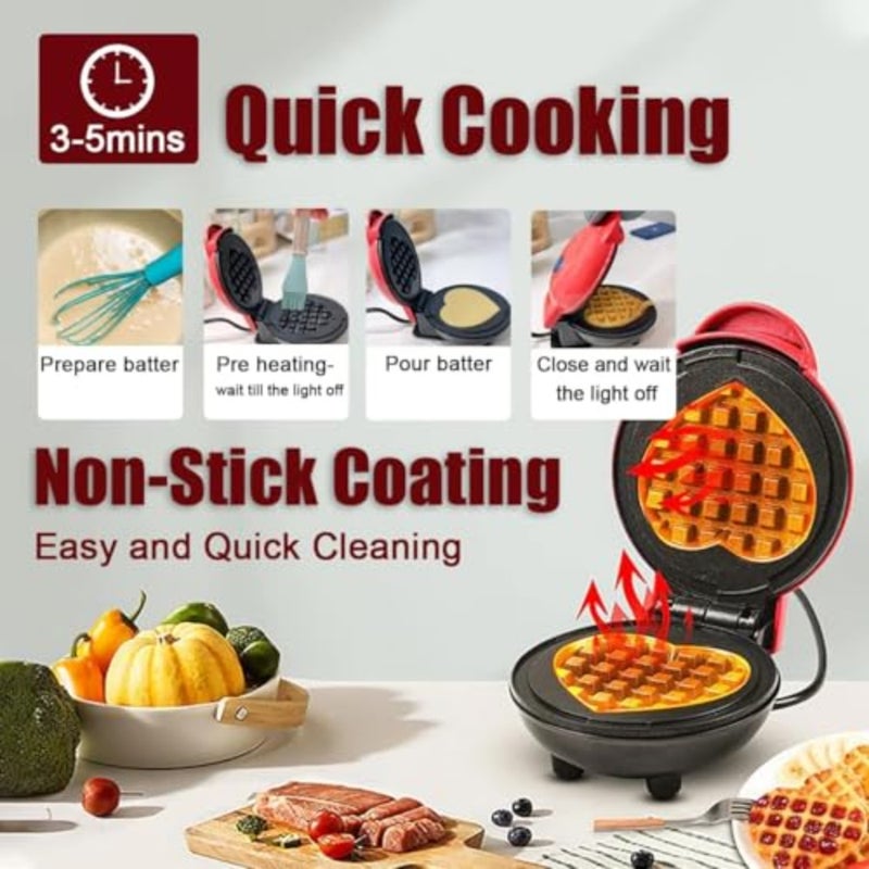 Mini Waffle Maker Electric Heart Waffle Makers 4 Inch Non-Stick Griddle for Waffles Portable Pancake Maker Machine for Youth Easy to Clean Great for Make Snacks Sandwich Eggs - Image 3
