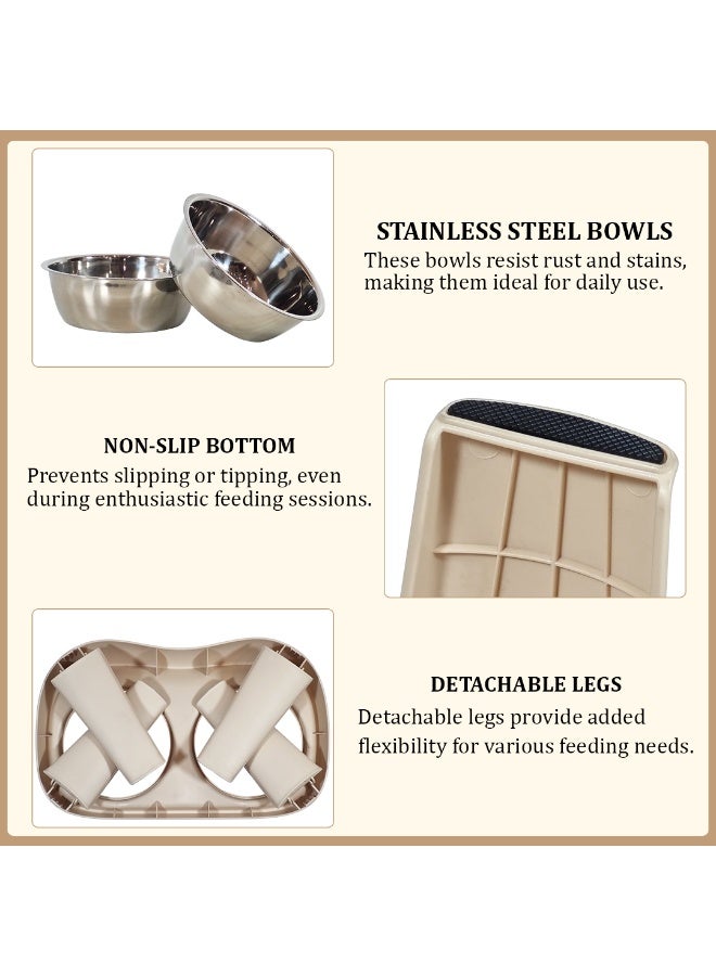 NNC PETS Raised Pet Feeder with Double Stainless Steel Bowls and Non-slip base, Elevated Dog and Cat Food & Water Bowl Stand for medium to large Pets, Comfortable Feeding Height, 51 cm (Beige) - Image 3