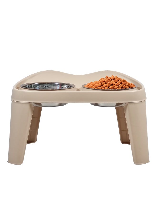 NNC PETS Raised Pet Feeder with Double Stainless Steel Bowls and Non-slip base, Elevated Dog and Cat Food & Water Bowl Stand for medium to large Pets, Comfortable Feeding Height, 51 cm (Beige) - Image 1