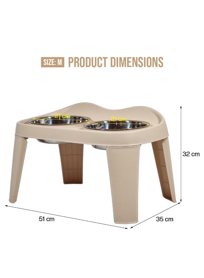 NNC PETS Raised Pet Feeder with Double Stainless Steel Bowls and Non-slip base, Elevated Dog and Cat Food & Water Bowl Stand for medium to large Pets, Comfortable Feeding Height, 51 cm (Beige) - Image 2