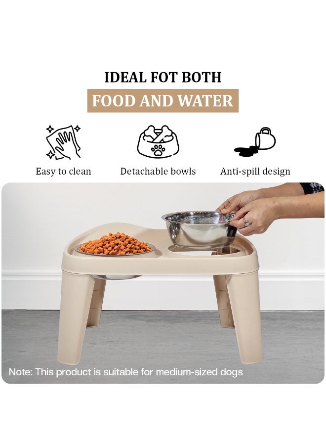 NNC PETS Raised Pet Feeder with Double Stainless Steel Bowls and Non-slip base, Elevated Dog and Cat Food & Water Bowl Stand for medium to large Pets, Comfortable Feeding Height, 51 cm (Beige) - Image 4