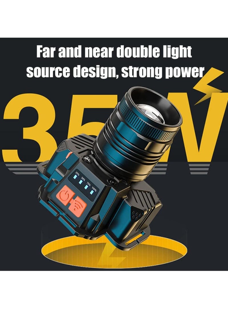 QLIGHT Rechargeable Headlamps, 2000 High Lumens LED Head light, Motion Sensor Head Lamp, Waterproof, Zoomable Outdoor Headlamp for Camping Hiking Running Cycling Fishing  - Image 3