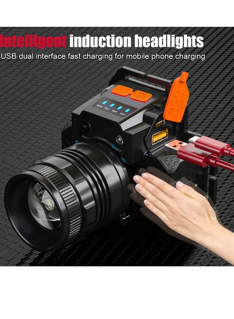 QLIGHT Rechargeable Headlamps, 2000 High Lumens LED Head light, Motion Sensor Head Lamp, Waterproof, Zoomable Outdoor Headlamp for Camping Hiking Running Cycling Fishing - Image 2