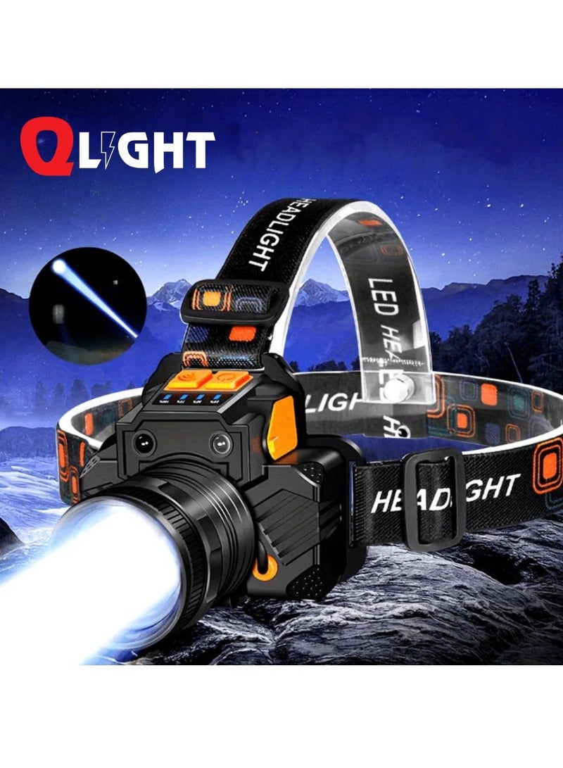 QLIGHT Rechargeable Headlamps, 2000 High Lumens LED Head light, Motion Sensor Head Lamp, Waterproof, Zoomable Outdoor Headlamp for Camping Hiking Running Cycling Fishing - Image 1