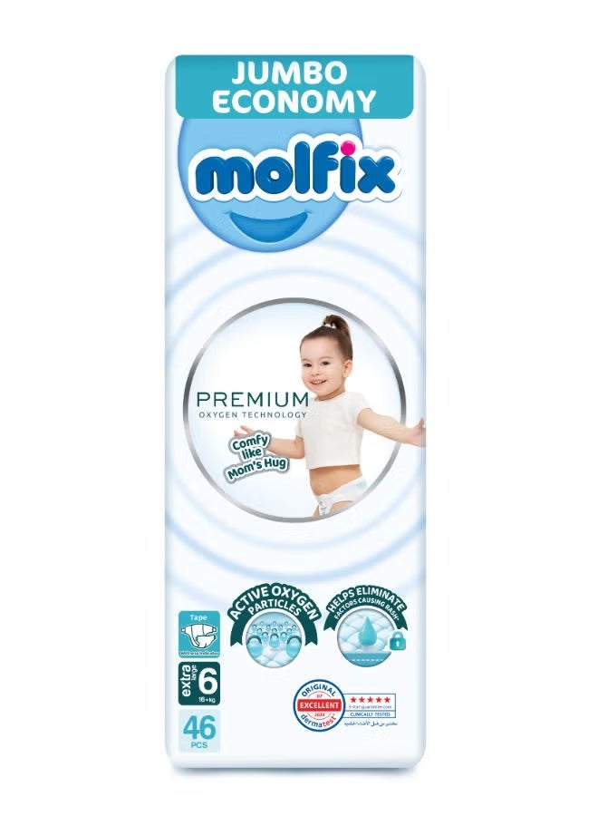Molfix Premium O2 - Baby Diapers - Jumbo Pack - Xlarge Size 6 - 46 Pieces - Image 1