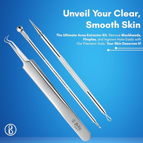 Beauté Secrets Acne Extractor Kit, Blackhead Tweezers and Needle, Pimple Remover tools, Ingrown Hairs And Facial Impurities Removal Set - Image 2