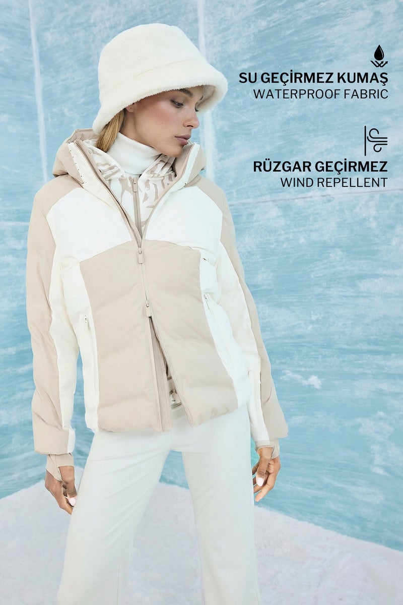 DeFacto Beige Woman Waterproof Regular Fit Hooded Ski Jacket Casual - Image 1