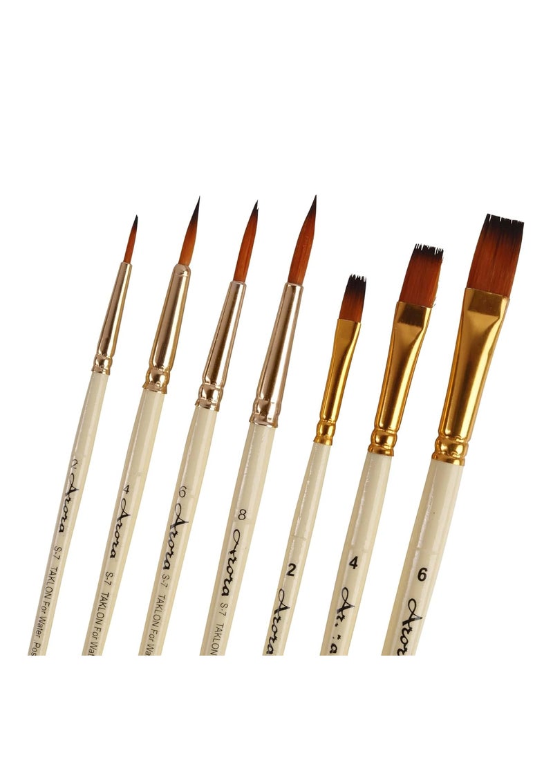 Arora Arora Round & Flat Mix Painting Brush Set of 7 Pieces for Watercolor and Acrylic Painting(Wood)  - Image 1