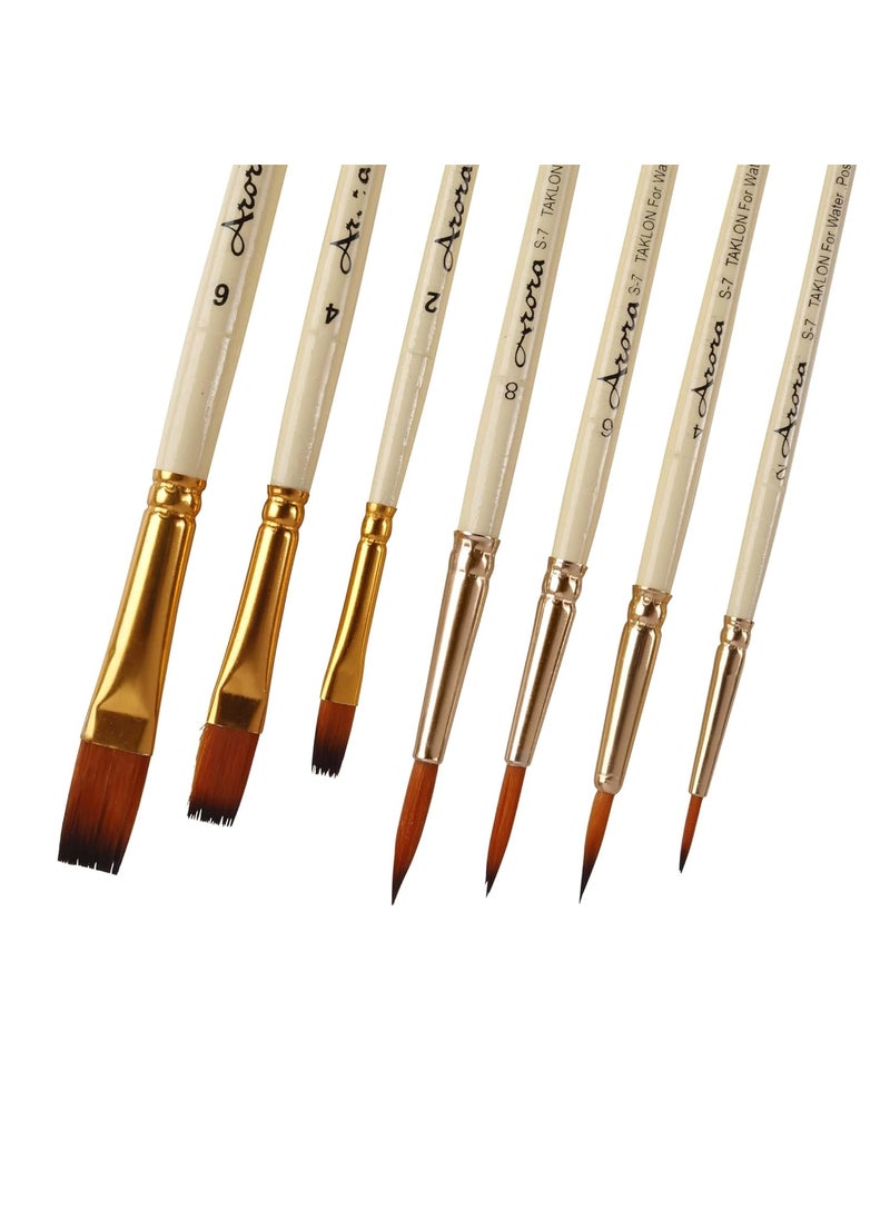Arora Arora Round & Flat Mix Painting Brush Set of 7 Pieces for Watercolor and Acrylic Painting(Wood)  - Image 2