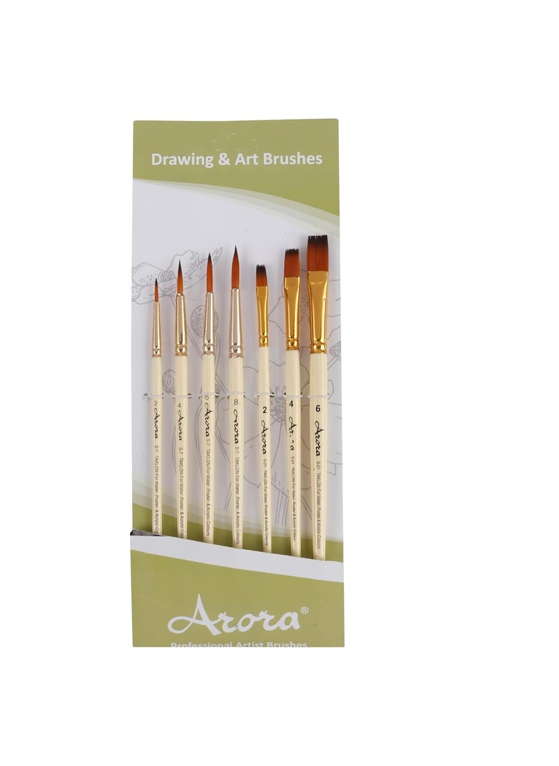 Arora Arora Round & Flat Mix Painting Brush Set of 7 Pieces for Watercolor and Acrylic Painting(Wood)  - Image 5