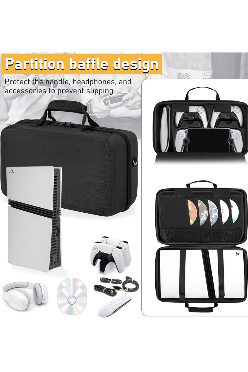 Brinaoki Carrying Case for PS5 Pro Game Console,Portable EVA Hard Shell Dust-proof Anti-scratch Storage Bag,Large-capacity Travel Protective Case for PS5 Pro Console Controller Accessories (black) - Image 2