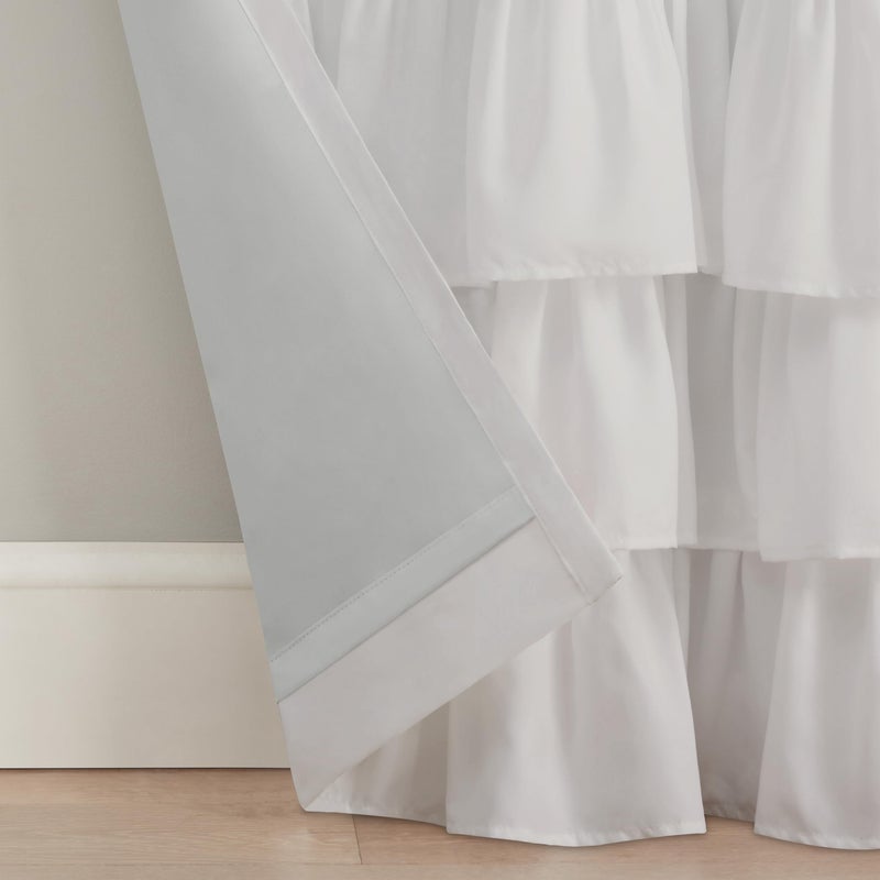 Eclipse Blackout Curtain, Tiered Ruffle Kids Curtain, 84 in x 40 in, Thermaback 100% Blackout Curtain with Rod Pocket Header, Curtain for Kids Room or Playroom, 1 Window Curtain, White - Image 2