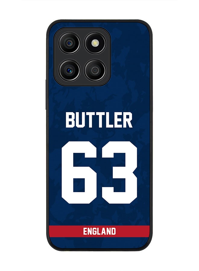 Rugged Black Edge case for Honor X6a, Slim fit Soft Case Flexible Rubber Edges Anti Drop TPU Gel Thin Cover - Team England Jos Buttler, Jersey No 63