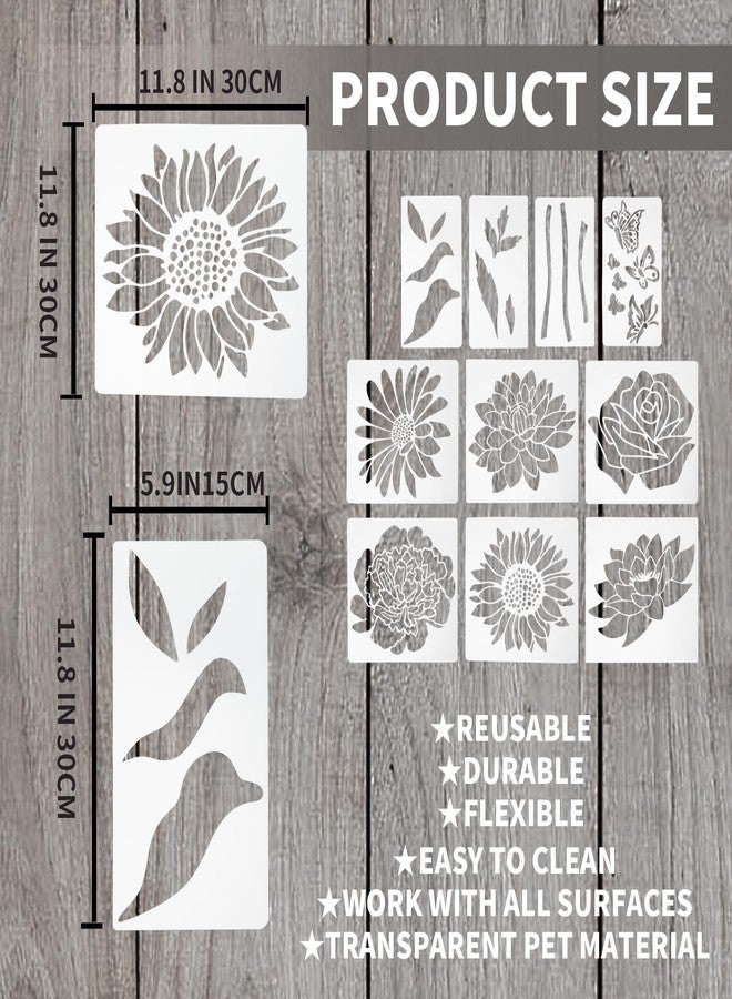 Meisuitd Large Flower Stencils for Painting - 10 Pcs Giant Floral Stencils with Rose & Daisy Designs for Walls, Fences & DIY Crafts - Image 2