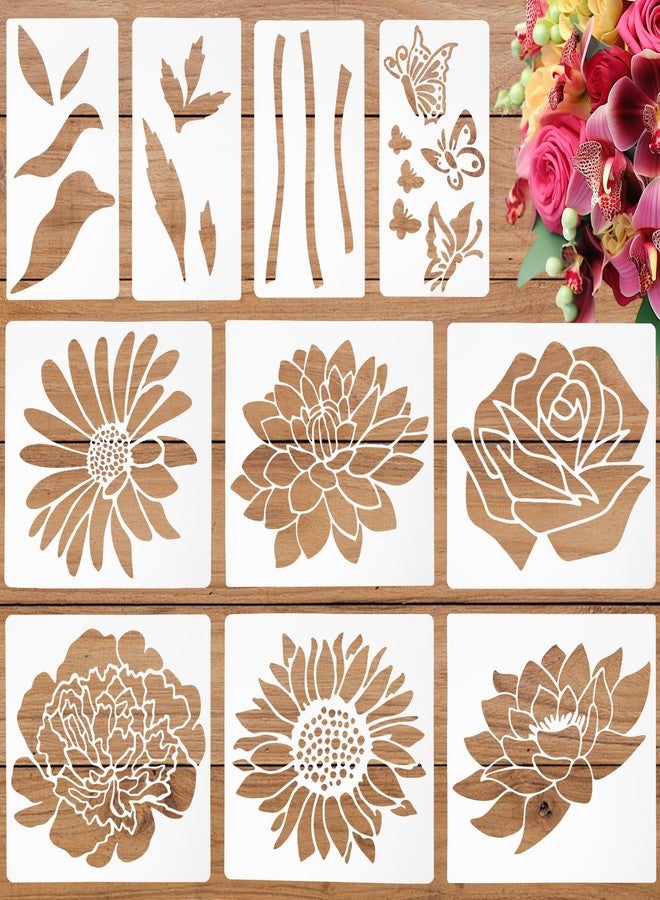 Meisuitd Large Flower Stencils for Painting - 10 Pcs Giant Floral Stencils with Rose & Daisy Designs for Walls, Fences & DIY Crafts - Image 1