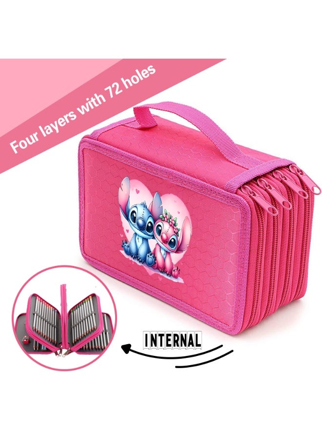 Stitch Pencil Case, 4-Layer Large Capacity Pen Bag with 72 Slots, Portable Colored Pencil Organizer for Students, Stationery Storage Bag with Zipper - Image 4