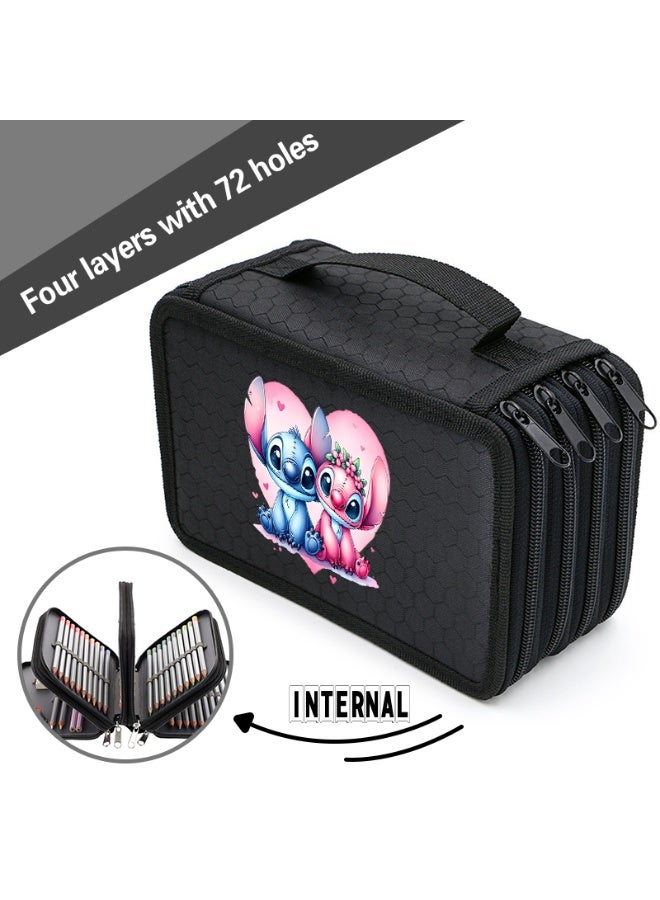 Stitch Pencil Case, 4-Layer Large Capacity Pen Bag with 72 Slots, Portable Colored Pencil Organizer for Students, Stationery Storage Bag with Zipper - Image 5