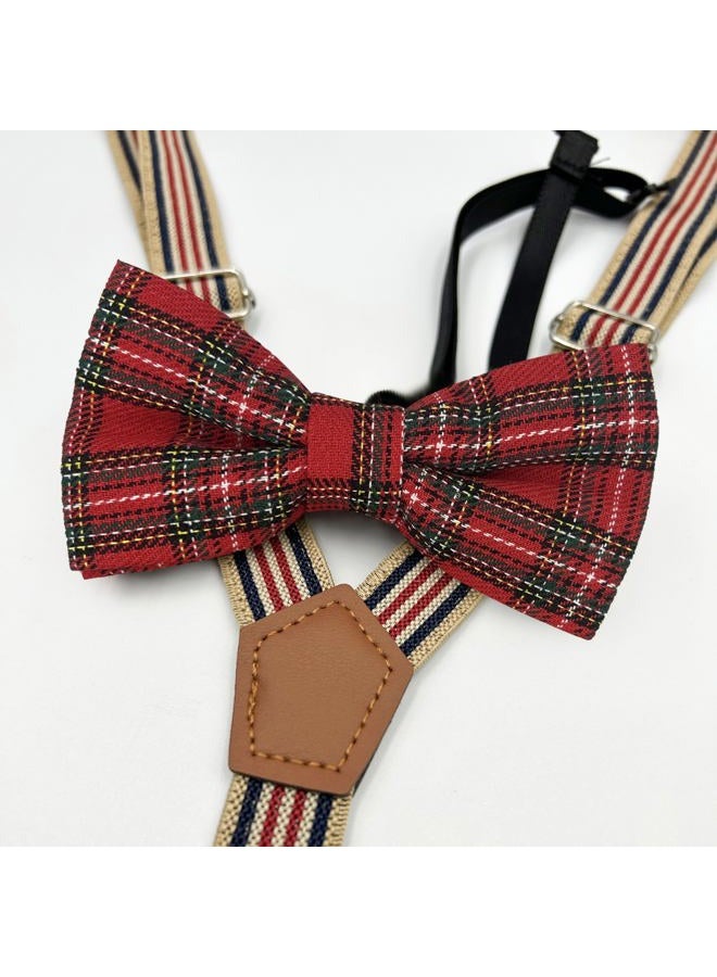 BEWDIO Adjustable Baby Boy Suspenders and Pre-tied Bow Tie, Kids Bowtie and Suspenders with 4 Strong Metal Clips, Stripe/Plaid, 27.6" (1 Years-8 Years) - Image 3