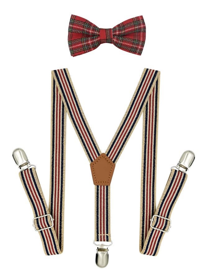 BEWDIO Adjustable Baby Boy Suspenders and Pre-tied Bow Tie, Kids Bowtie and Suspenders with 4 Strong Metal Clips, Stripe/Plaid, 27.6" (1 Years-8 Years) - Image 1