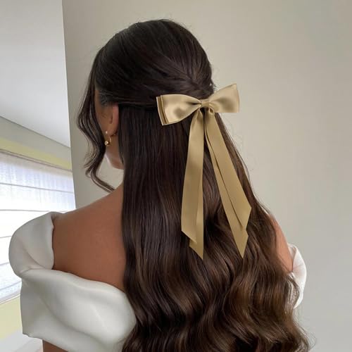 hisial 6Pcs Hair Bows Clips for Hair Silky Satin Ribbon Alligator Barrettes French Hair Ponytail Holders Cute Accessories for Women Girls(Black/Beige/Grey/Khaki/Coffee) - Image 4