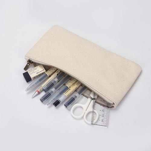 YONBEN Canvas Pencil Pen Case Stationery Case Pouch Bag (Beige, S) - Image 4