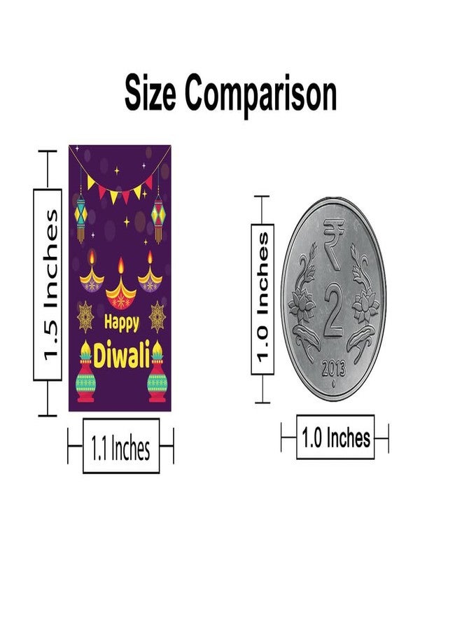 D2C 53-Piece Happy Diwali Festival Scene Stickers – 1.5×1.1 Inch Purple Background with Hanging Lanterns, Bunting & Diyas, Self-Adhesive Labels - Image 1
