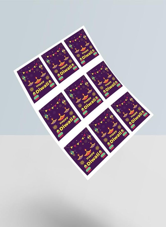 D2C 53-Piece Happy Diwali Festival Scene Stickers – 1.5×1.1 Inch Purple Background with Hanging Lanterns, Bunting & Diyas, Self-Adhesive Labels - Image 2