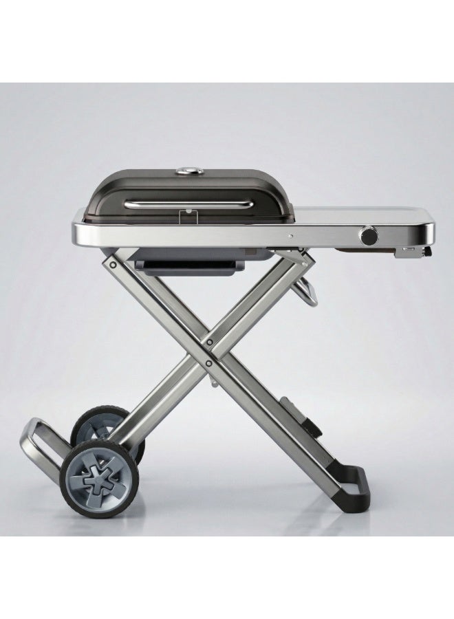 Manful Portable BBQ Gas Grill with Foldable Stand & Wheels, Stainless Steel Charcoal Grill, Compact Outdoor Barbecue Cooker for Camping, Picnic, Travel & Garden Cooking (Black) - Image 1
