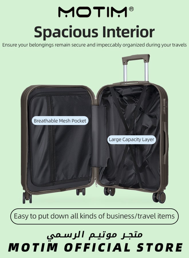 موتيم 2 قطع الصعود المحمولة على الأمتعة مجموعات حقائب السفر تحمل الأمتعة مع عجلات دوارة حقيبة حمل مؤطرة من الألومنيوم مع منفذ USB وحامل أكواب وحامل هاتف أمتعة كبيرة مسجلة - Image 5