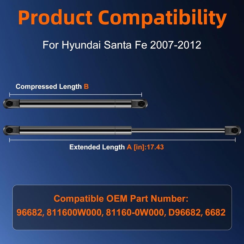 Euplokeer Qty (2) 811600W000 Hood Strut Lift Support Compatible with Hyundai Santa Fe 2007-2012, Bonnet Gas Shock Strut Replace OE# 96682 81160-0W000 - Image 2