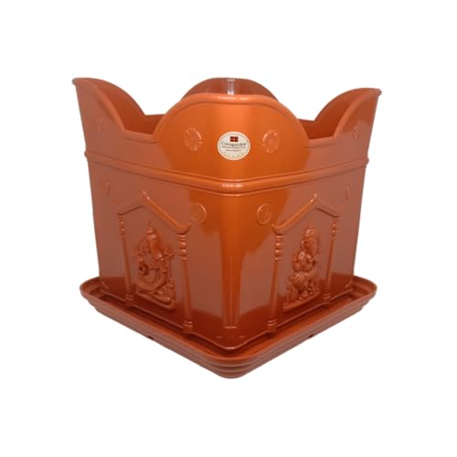 cocogarden Tulsi Pot with Plate Home Balcony Pooja |Plastic tulsi Planter Pot|Terracotta Colour 8 inch -1 Qty - Image 1