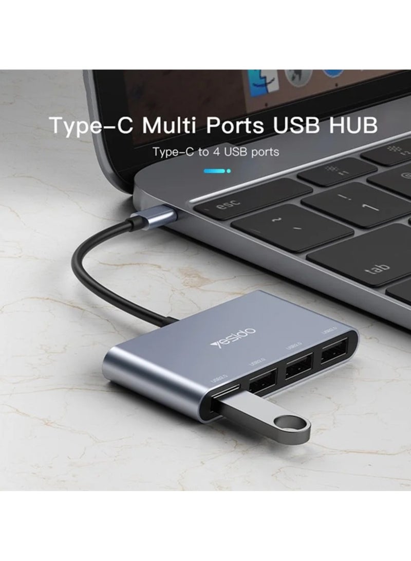 Yesido Yesido HB13 4 in 1 Aluminum USB-C / Type-C Multifunction Docking Station HUB Adapter 0.15m for Mac Laptop & Othe Devices  - Image 2
