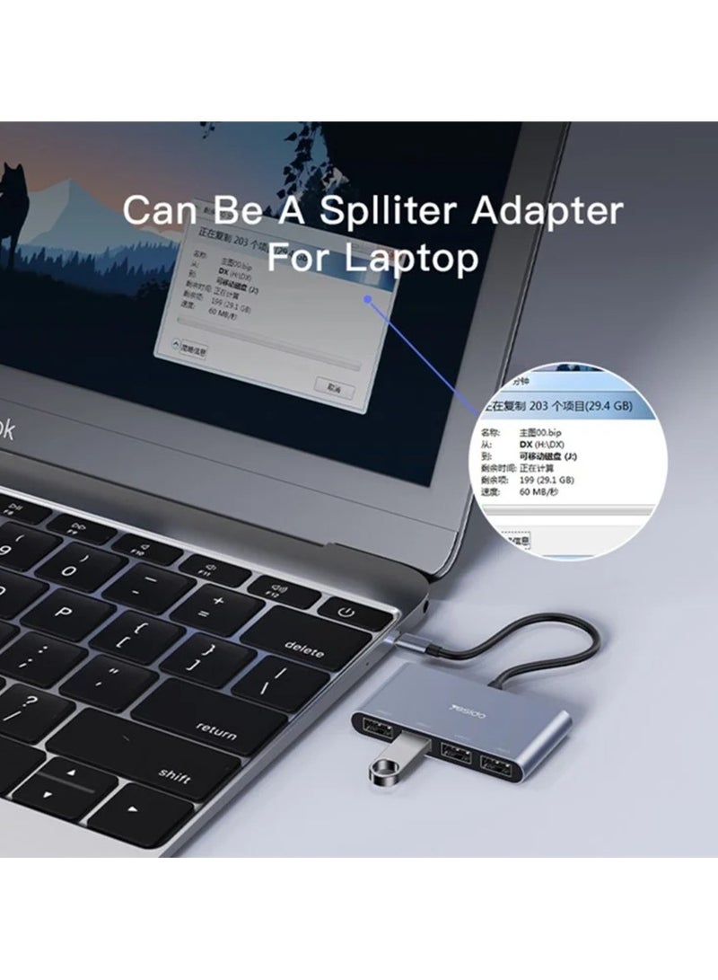 Yesido Yesido HB13 4 in 1 Aluminum USB-C / Type-C Multifunction Docking Station HUB Adapter 0.15m for Mac Laptop & Othe Devices  - Image 3