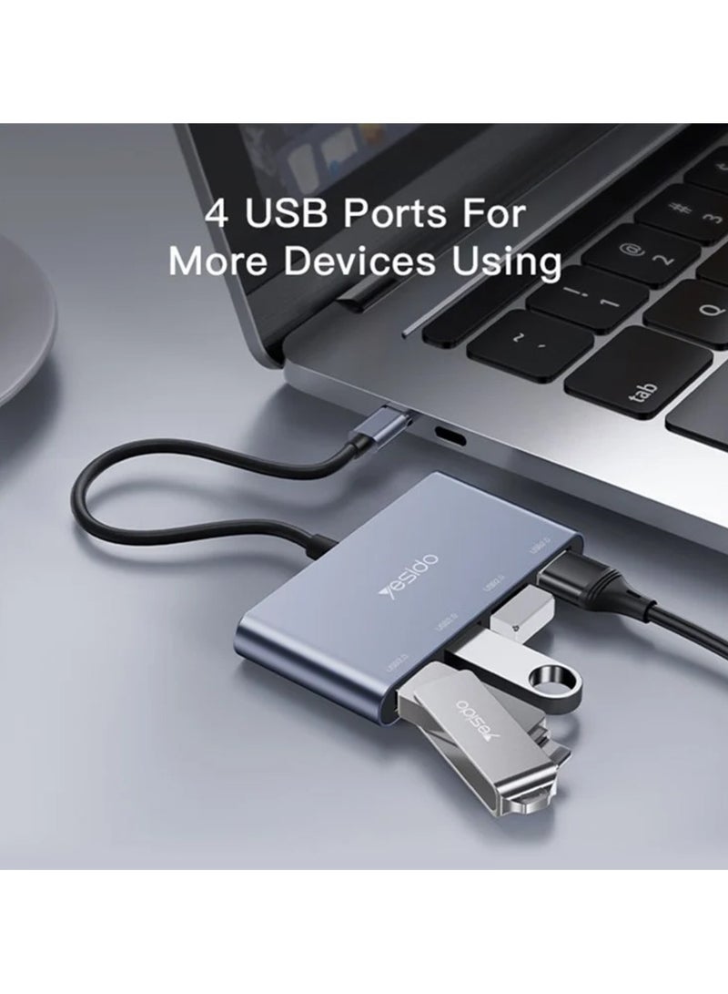 Yesido Yesido HB13 4 in 1 Aluminum USB-C / Type-C Multifunction Docking Station HUB Adapter 0.15m for Mac Laptop & Othe Devices  - Image 5