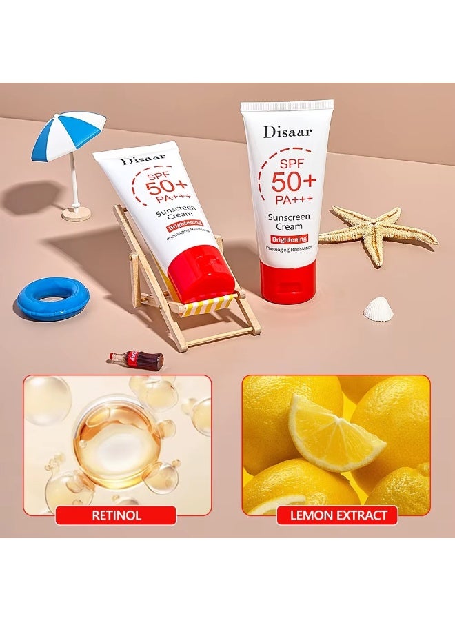 DISAAR BEAUTY Retinol and Lemon Extract Sunscreen Cream 50g SPF Protection Brightening Whitening Anti Aging Moisturizing UV Defense Face Cream for Daily Use - Image 5