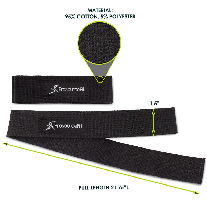 ProsourceFit Pair of Weight Lifting Straps for Men and Women, Adjustable Cotton Straps for Improved Grip, Black - Image 2