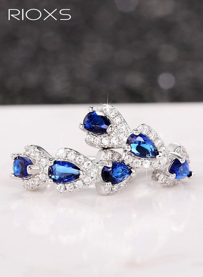 RIOXS Womens Rhinestone Hoop Earrings, Small Hoops Earrings 18K White Gold Plated Blue Cubic Zirconia Hinged Sleeper Tiny Hoop Earrings Trendy Jewelry for Prom Party Dating Anniversary - Image 4