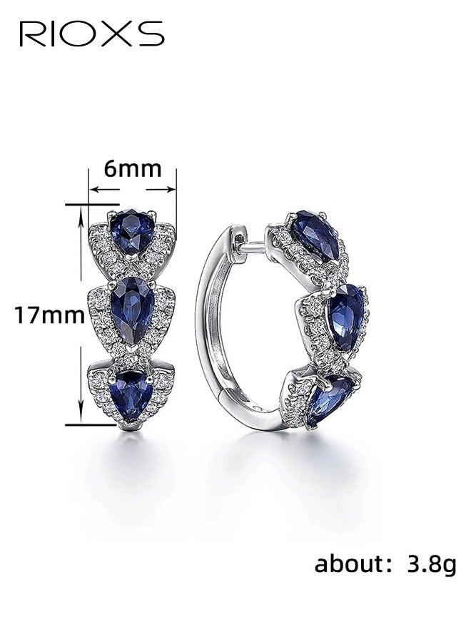 RIOXS Womens Rhinestone Hoop Earrings, Small Hoops Earrings 18K White Gold Plated Blue Cubic Zirconia Hinged Sleeper Tiny Hoop Earrings Trendy Jewelry for Prom Party Dating Anniversary - Image 3