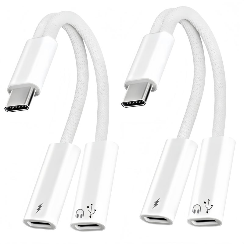 basecolors 2Pack USB C Splitter 1 in 2 Out, Dual UsbC Charger and Headphone Adapter, USBC Splitter PD 60W Fast Charging, Type C Audio Adapter USB-C Dongle Cable for Apple iPhone 15 16 17/iPad Pro/Galaxy/Pixel - Image 1