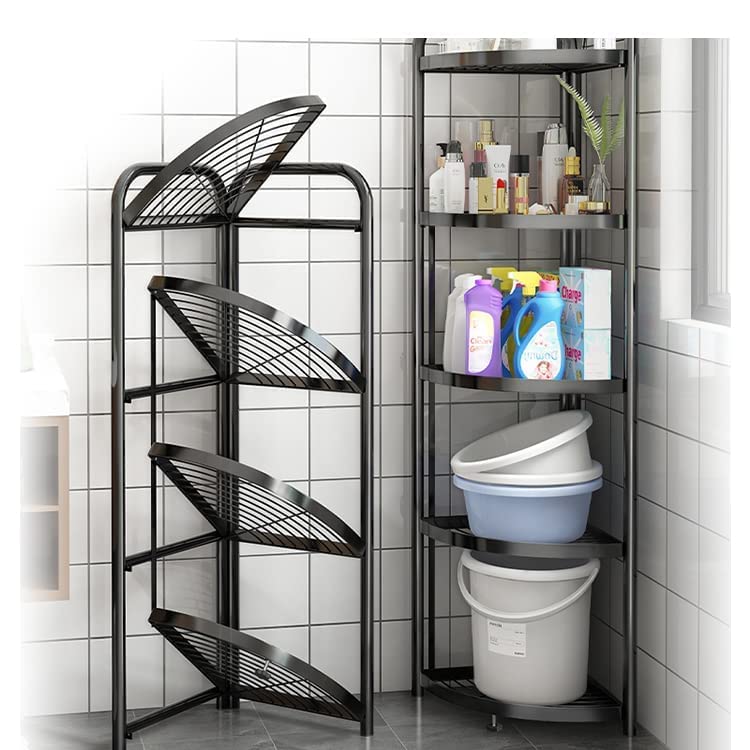 HOLLIO HOLLIO 4 Tier Corner Shelf Industrial Wall Corner Bookshelf with Metal Frame Corner Storage Rack Shelves Display Plant Flower Stand Bookcase for Home Office Kitchen 4 Tier Corner Rack  - Image 2