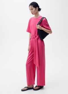 MANGO Straight-Fit Short-Sleeved Jumpsuit With Belt  - Image 1