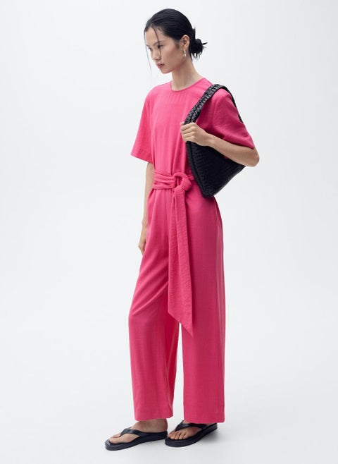 Straight-Fit Short-Sleeved Jumpsuit With Belt