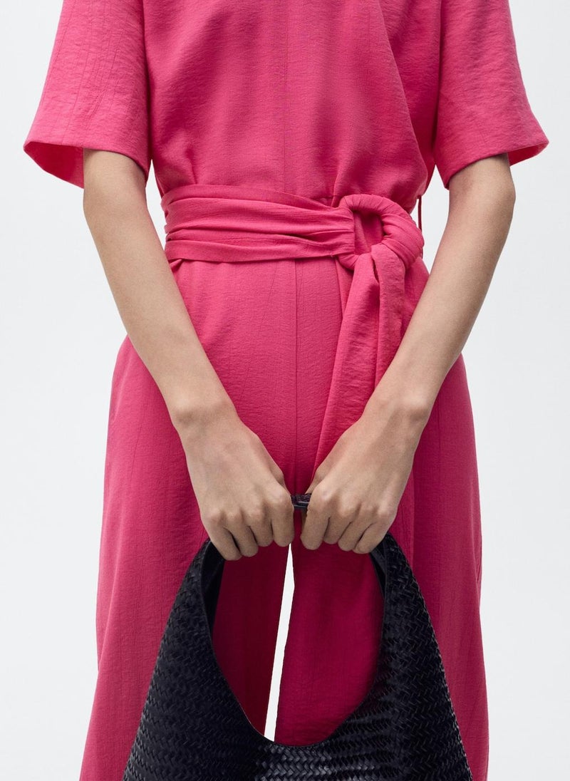 MANGO Straight-Fit Short-Sleeved Jumpsuit With Belt  - Image 3