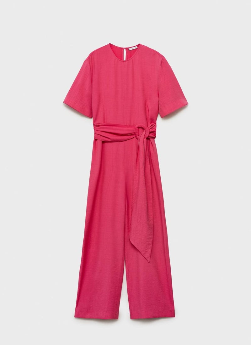 MANGO - Straight-Fit Short-Sleeved Jumpsuit With Belt - Image 1