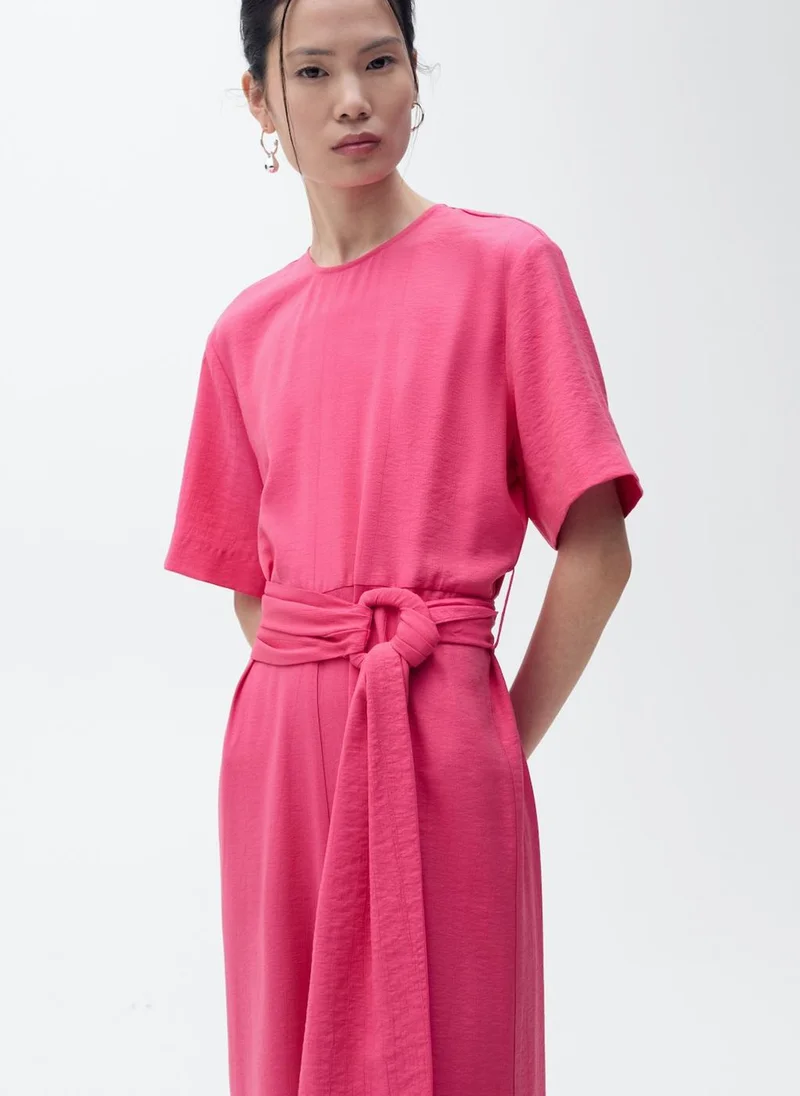 MANGO Straight-Fit Short-Sleeved Jumpsuit With Belt