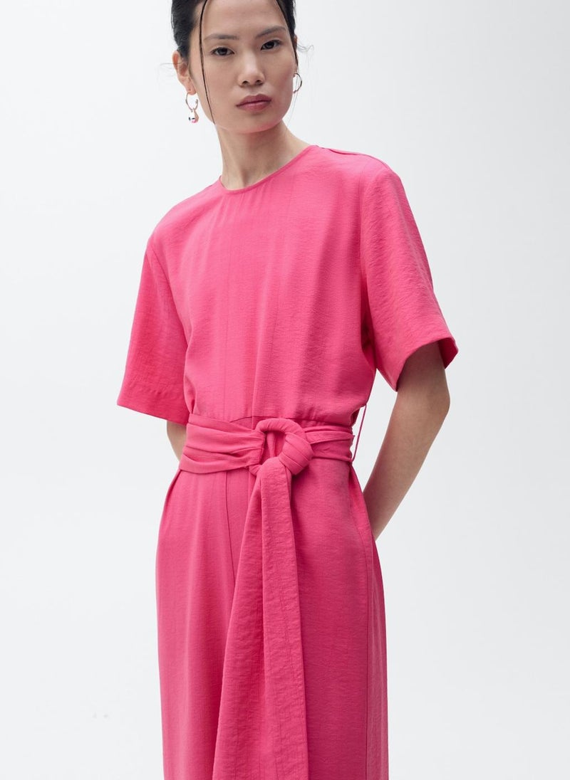 MANGO Straight-Fit Short-Sleeved Jumpsuit With Belt  - Image 5
