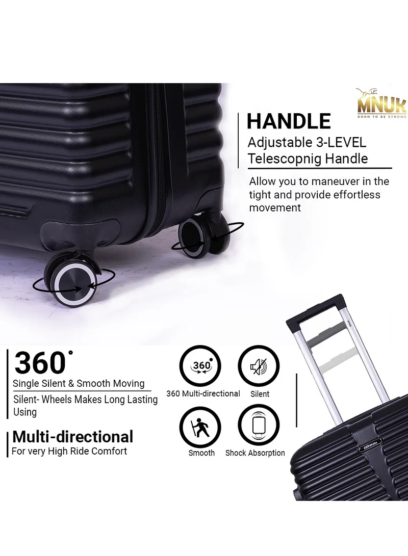 MNUK Destiny Checked Luggage | Hardside Soft Handle Trolley with TSA Lock |Double 360° 4 Wheeler| Large-28 Inch, Black