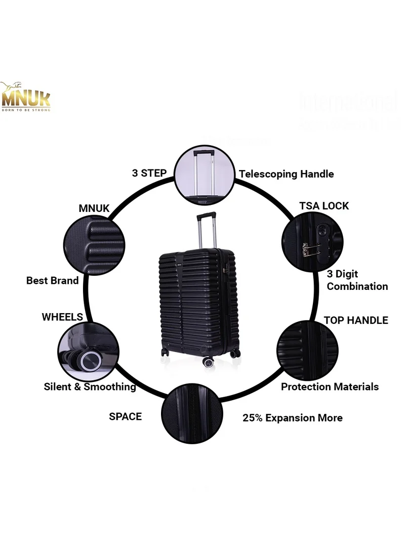 MNUK Destiny Checked Luggage | Hardside Soft Handle Trolley with TSA Lock |Double 360° 4 Wheeler| Large-28 Inch, Black
