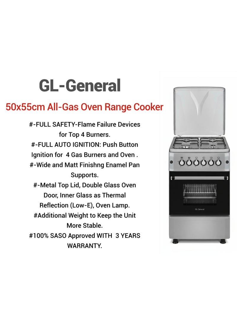 GL General 50x55cm Gas Cooker, 4 Burners Wide Pan Support, Auto Burn, Total Safety, Easy To Clean Surface, Oven Grill with Up & Down Heating, - Image 5