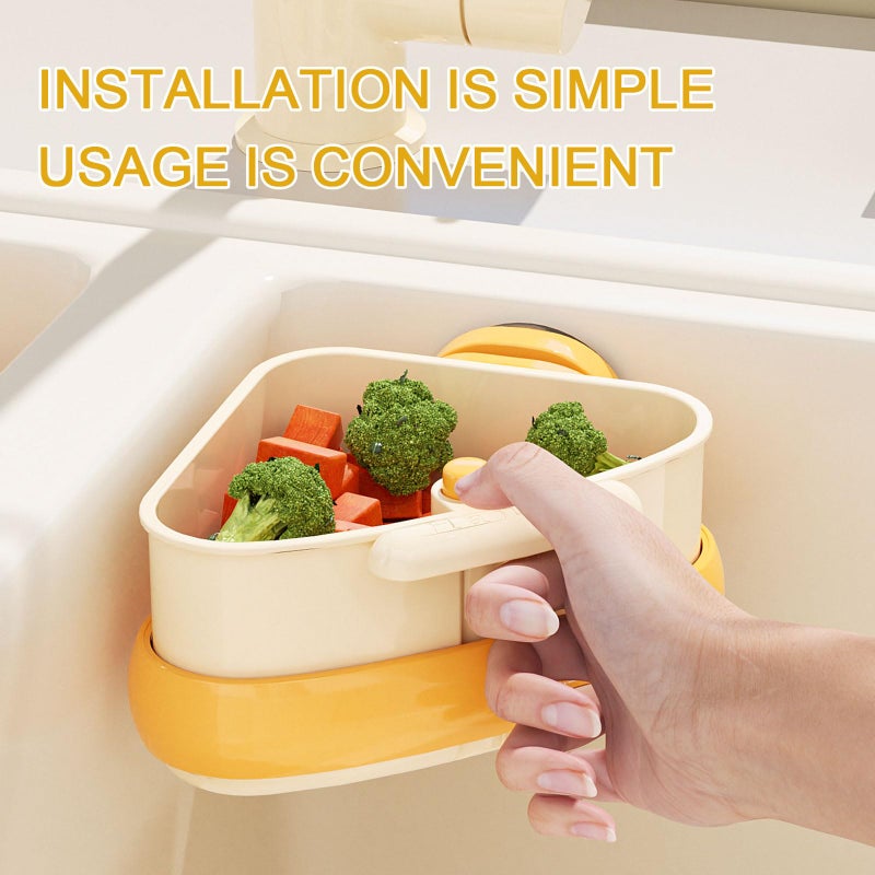 LLQ 2PACK Sink Strainer Basket,2025 New Upgraded Suction Cup Press Sink Drainer Basket,Automatic Dumping Sink Strainer Basket,Faucet Sponge Storage Rack (Yellow + Green) - Image 3